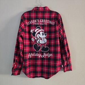 Disney Mickey Mouse Holiday Lodge Button Flannel Shirt Size Small